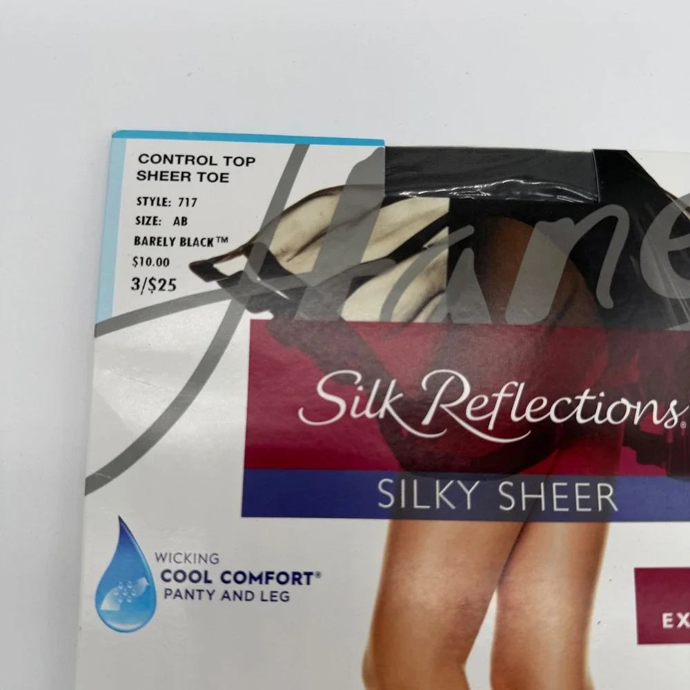 Hanes Silk Reflections Silky Sheer Control Top Pantyhose Barely Black AB 717